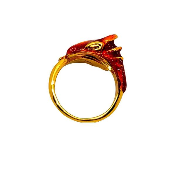 Gold Tone Sparkling Red Enamel Wrap around Dragon Ring Size 7 - Picture 3 of 9
